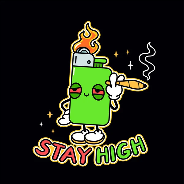 Funny Lighter Weed Joint Shirt Print Design Stay High Quote — Stockvektor