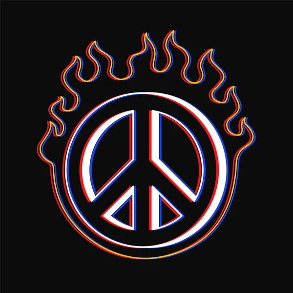 Hippie Peace Sign Burn Fire Shirt Print Vector Hand Drawn — Stock Vector