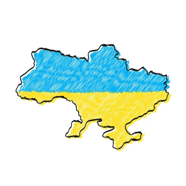 Ukraine Map Flag Hand Drawn Line Style Vector Cartoon Doodle — стоковий вектор