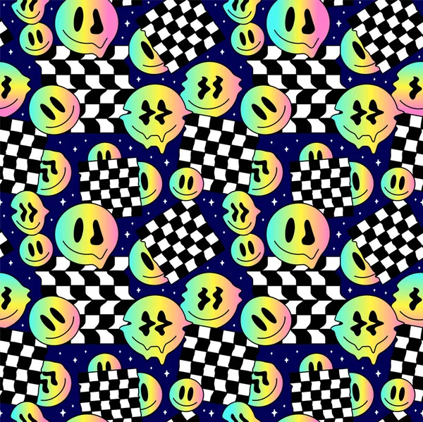 Funny Melt Smile Gradient Faces Geometry Seamless Pattern Vector Crazy — Stock vektor