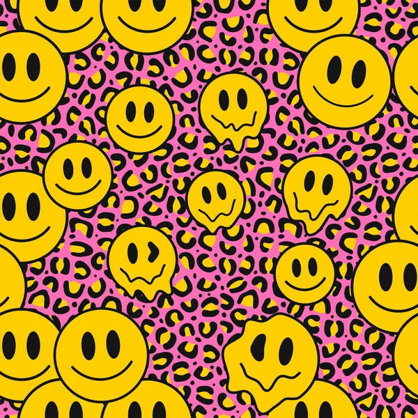 Leopard Pink Skin Melt Smile Face Seamless Pattern Art Vector — Stockový vektor
