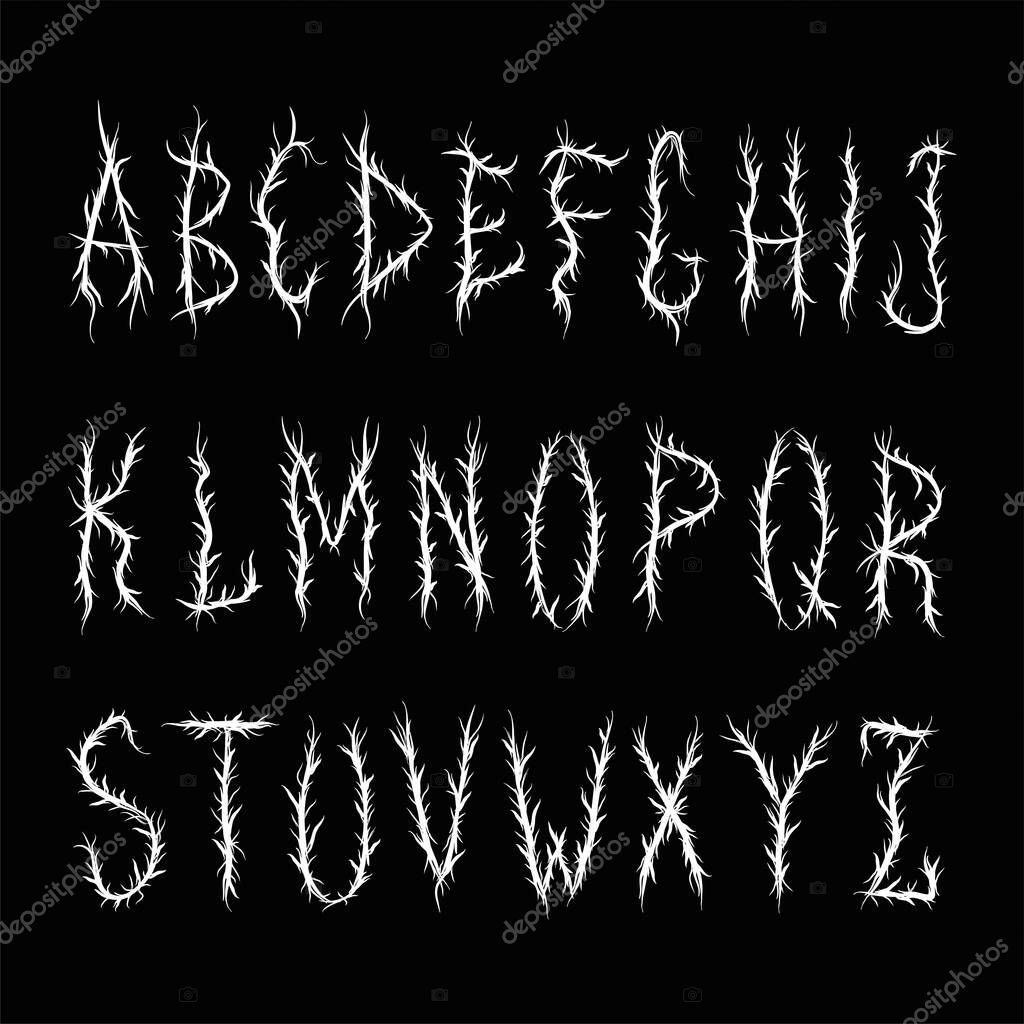 Black metak quote,trendy style letters.Vector hand drawn illustration.Black metal abstract letters, acid fashion,trippy style print for t-shirt,poster concept