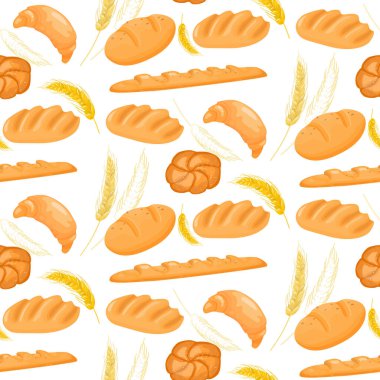 Ekmek ve fırın ürünlerinin kusursuz deseni. Fırın arka planı.
