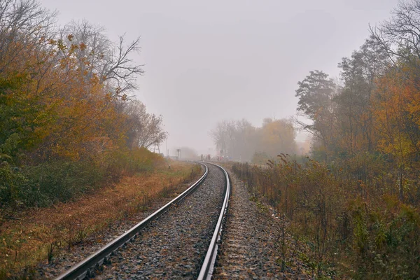 Sisteki insanlar demiryolunu geçiyor.