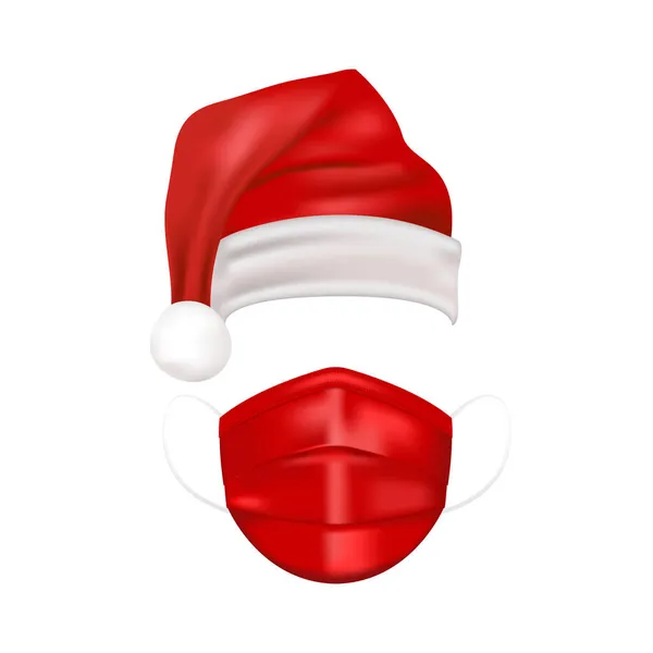 圣诞假期的红帽和医疗面罩。Gradient mesh详细介绍3D医疗面具和圣诞老人帽。矢量说明. 图库矢量图片