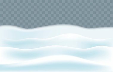 Karanlık şeffaf arkaplanda karlı bir manzara izole edilmiş. Kış dekorasyonunun vektör çizimi. Snow Hills arka planı. Kar yığını tasarım elementi. Oyun sanatı kavramı