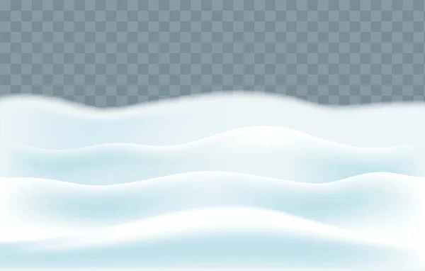 Pemandangan salju terisolasi pada latar belakang transparan gelap. Vektor ilustrasi dekorasi musim dingin. Latar belakang Snow Hills. Snowdrift elemen desain. Konsep seni permainan - Stok Vektor