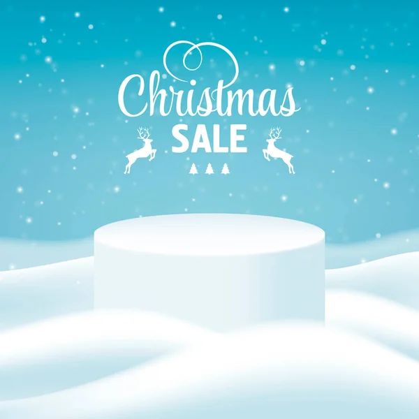 Natale Inverno Prodotto podio sullo sfondo di derive, fiocchi di neve e neve. Podio prodotto realistico per Natale inverno e Natale sconto design, vendita. Illustrazione vettoriale EPS10 — Vettoriale Stock