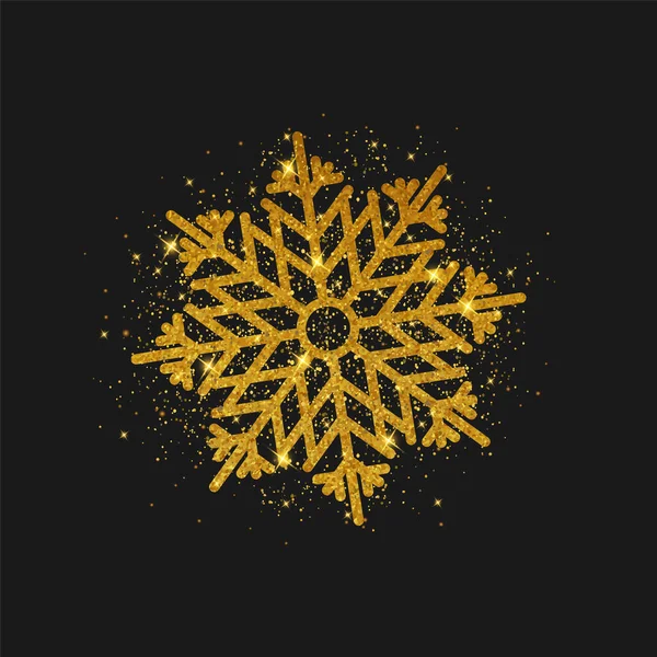 Floco de neve de textura de partículas de brilho dourado. Brilhando decoração de ornamento isolado floco de neve de Natal para cartão de saudação de Ano Novo, cartaz em fundo transparente . — Vetor de Stock