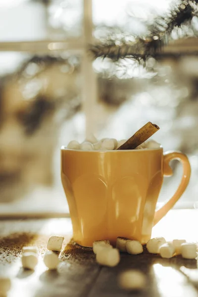 Nahaufnahme Einer Tasse Kakao Mit Marshmallows — Stockfoto