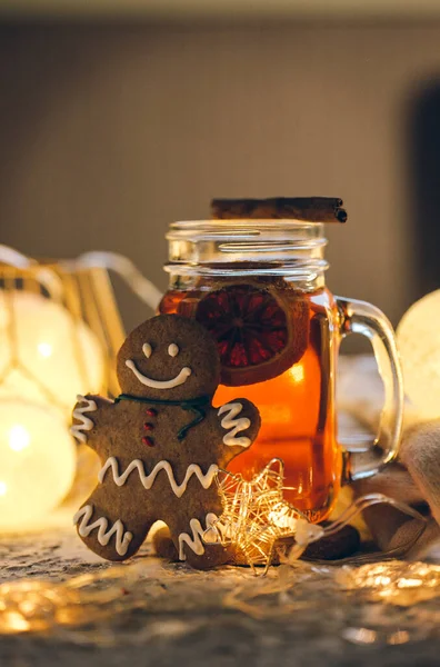 Gingerbread Man Tea Cup Concept Tea Ceremony — Stock Photo, Image