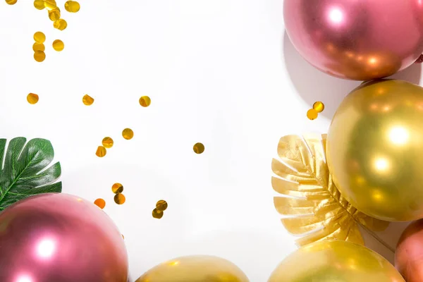 Fond Festif Avec Ballons Colorés Confettis Modèle Pour Une Fête — Photo