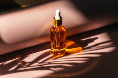 Bej arka planda gerekli yağları içeren şişe