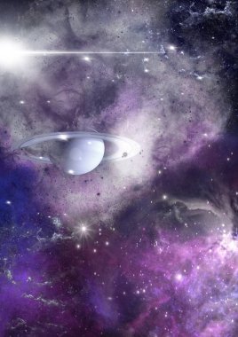 Gezegen ve galaksinin yıldızları serbest uzayda. Görüntü arkaplanı.