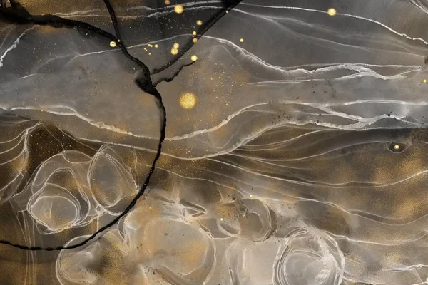 ภาพวาดศ ลปะของเหลวในเทคน คหม กแอลกอฮอล องค ประกอบของส างคล นโปร งใสและหม นทอง — ภาพถ่ายสต็อก