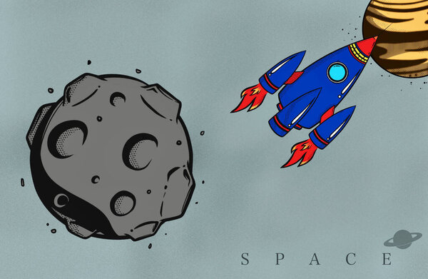 Flying Space Rocket Illustration Planets — Stock Photo, Image