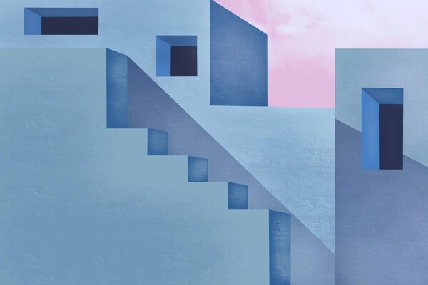 Art Blue Architecture Boiling Stairs Windows Pink Sunset Sky Background Royalty Free Stock Photos