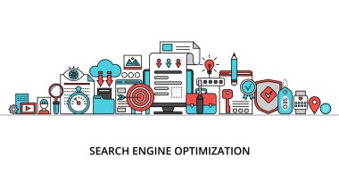Modern düz ince çizgi tasarım vektör çizim, grafik ve web tasarım arama motoru optimizasyonu kavramı