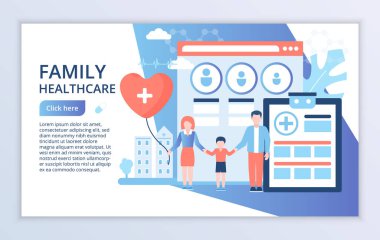 Grafik ve web tasarımı için Aile Sağlığı kavramı, modern düz tasarım vektör illüstrasyon yaratıcı web sitesi şablonu