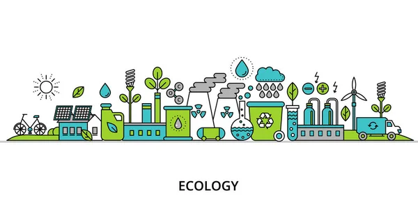 単語と生成とグラフィックとウェブデザインのためのグリーンエネルギーを節約するエコロジー問題の概念 フラットラインベクトルイラストレーション — ストックベクタ