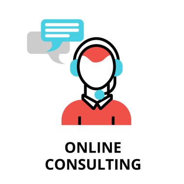 Çevrimiçi Danışmanlık simgesi kavramı, grafiksel ve web tasarımı için modern düz çizgi tasarım vektör çizimi illüstrasyonu