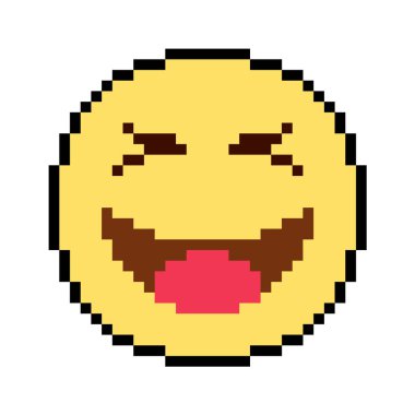 Duygu Simgesi ve Emoji Gülümse, piksel sanat tasarımı çizimi illüstrasyonu