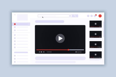 Video Uygulaması web sayfası tasarım şablonu, modern kullanıcı arayüzü ve web sitesi için içerik modeli, sosyal medya konsepti, düz tasarım vektör çizimi