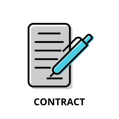 Kontrat simgesi kavramı, grafik ve web tasarımı için, modern düz çizgi tasarım vektör çizimi illüstrasyonu