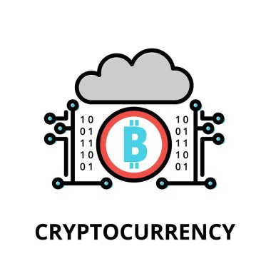 Şifreleme para birimi simgesi kavramı, grafik ve web tasarımı için modern düz çizgi tasarım vektör illüstrasyonu