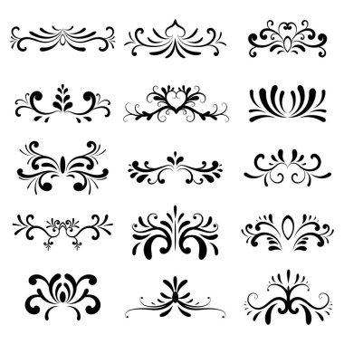 Süs Telkari süsleri ve beyaz arka plan üzerinde ince bölücüler kümesi. Klasik vintage öğeler, vektör çizim