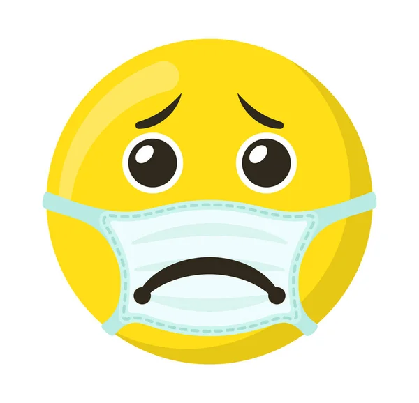 Emoticono Amarillo Sonrisa Emoji Máscara Médica Ilustración Vectorial Plana — Vector de stock