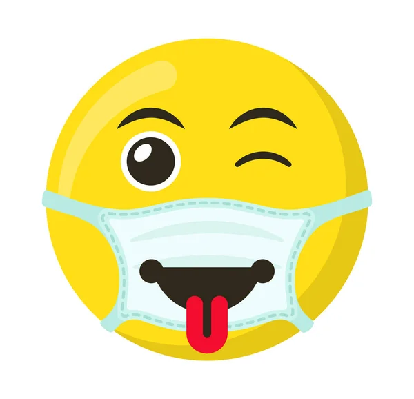 Emoticon Amarelo Emoji Sorriem Máscara Médica Ilustração Vetorial Plana — Vetor de Stock