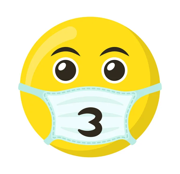 医療用マスクの黄色の絵文字や絵文字の笑顔 フラットベクトルイラスト — ストックベクタ