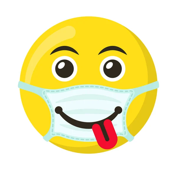 Sárga Emotikon Emoji Mosoly Orvosi Maszkban Lapos Vektor Illusztráció — Stock Vector