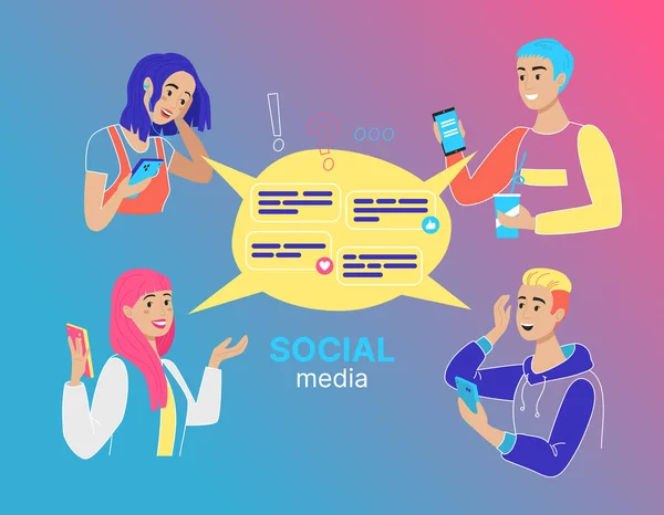 Concepto Redes Sociales Con Personas Diseño Plano Ilustración Vectorial Para — Vector de stock