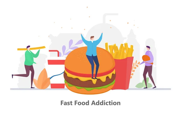 Concept Fast Food Addiction Flat Design Vector Illustration Graphic Web — ストックベクタ