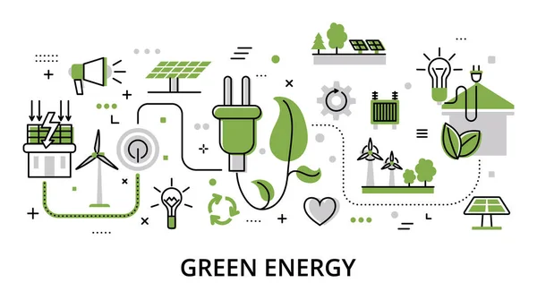 Koncepcja Zielonej Energii Płaska Ilustracja Wektora Projektowania Linii Projektowania Graficznego — Wektor stockowy