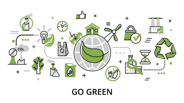 Green Koncepcja Ekologiczna Płaska Linia Projektowa Wektor Ilustracji Projektowania Graficznego — Wektor stockowy