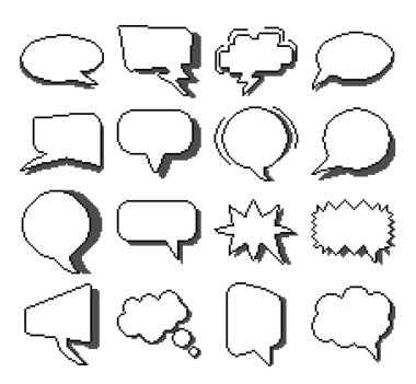 Set of Blank Speech Bubbles, pixel art design vector illustration on white background
