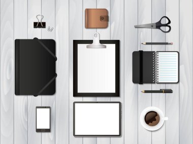 Business Mockup with office supplies, modern volume flat design vector illustration, for graphic and web design