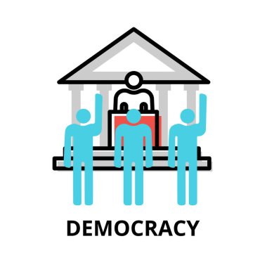 Demokrasi ikonu konsepti, siyaset koleksiyonu, düz çizgi vektör illüstrasyonu