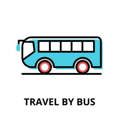 Otobüsle Seyahat, seyahat koleksiyonu, modern düz çizgi tasarımı, grafik ve web tasarımı için vektör illüstrasyonu simgesi