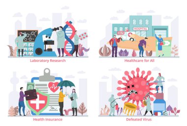 Grafik ve web tasarımı için Sosyal Tıp kavramları, düz tasarım vektör çizimi seti