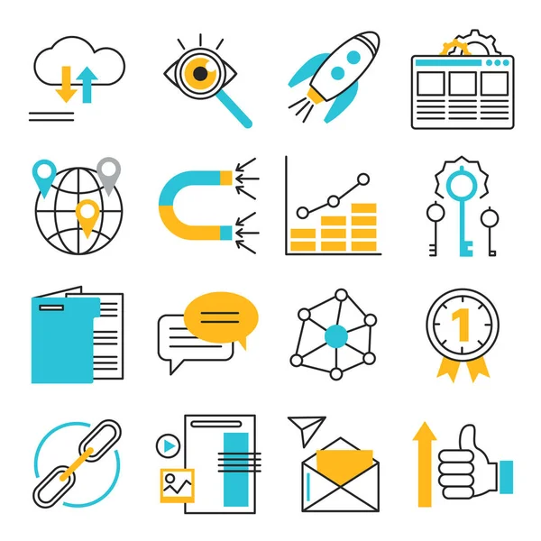 Search Engine Optimization Icons Set Modern Flat Thin Line Design — Stock Vector