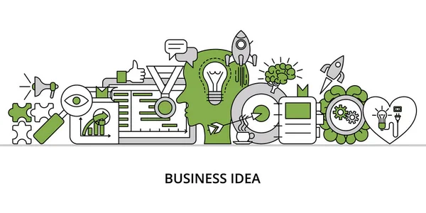 Business Idee Concept Groen Plat Lijn Ontwerp Vector Illustratie Voor — Stockvector