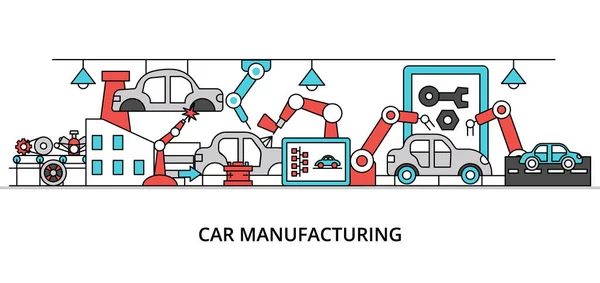 Car Manufacturing Concept Flat Line Design Vector Illustration Graphic Web — ストックベクタ