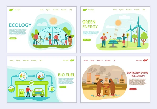 Set Ecology Problems Website Templates Graphic Web Design Flat Design —  Vetores de Stock