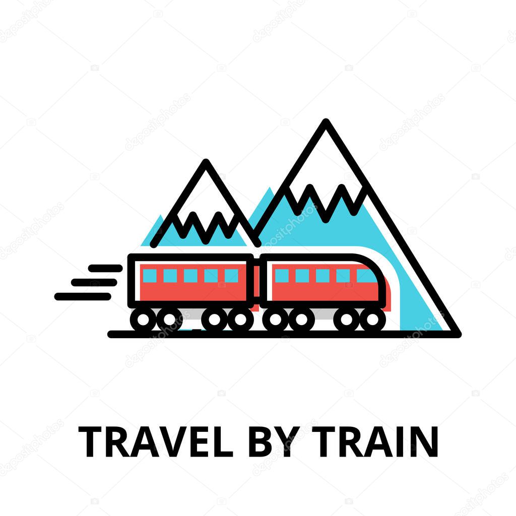 Icon concept of Travel by Train, travel collection, modern flat line design, vector illustration, for graphic and web design