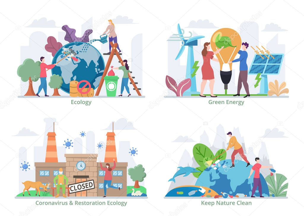 Concepts Set of Ecology Problems, flat design vector illustration, for graphic and web design