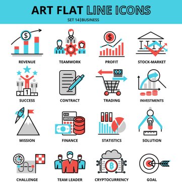 İş simgeleri kümesi, düz çizgi tasarım vektör çizimi, grafik ve web tasarımı için